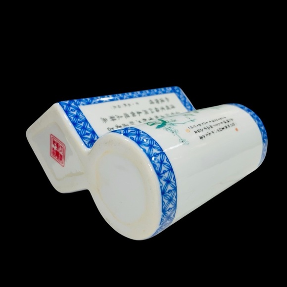 Antique Vintage Chinese Porcelain Brush Pot /Vase with Calligraphy Floral Design - Picture 7 of 13